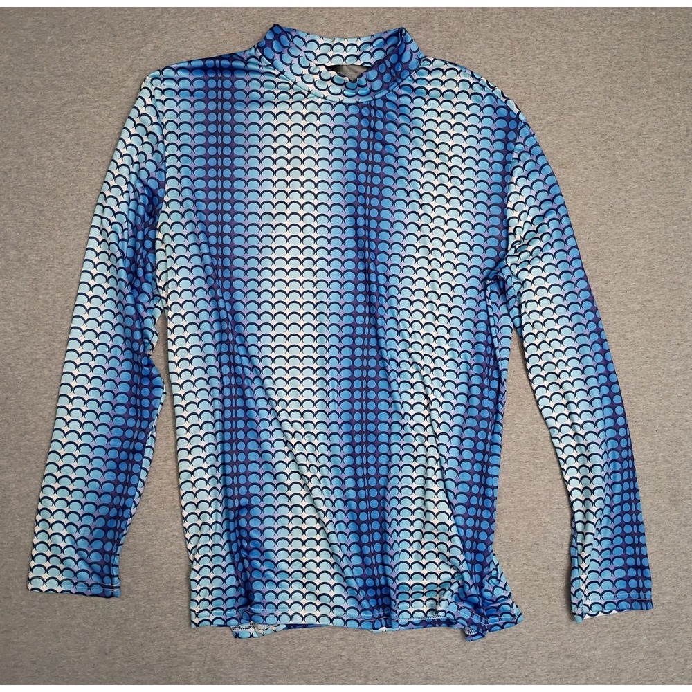 Axcexx Granted Mens 2X Blue Geometric Circle Print Mock Neck Long Sleeve Shirt